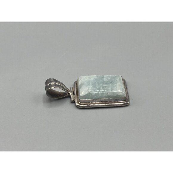 Sterling Silver Pendant Rectangle Aqua Stone 925 Jewelry - Picture 2 of 8